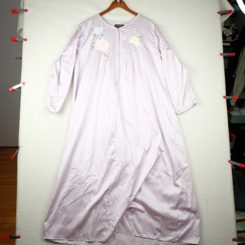 Mantles Womens Evening Gown Large Purple Satin Floral Embroidered Retro Maxi